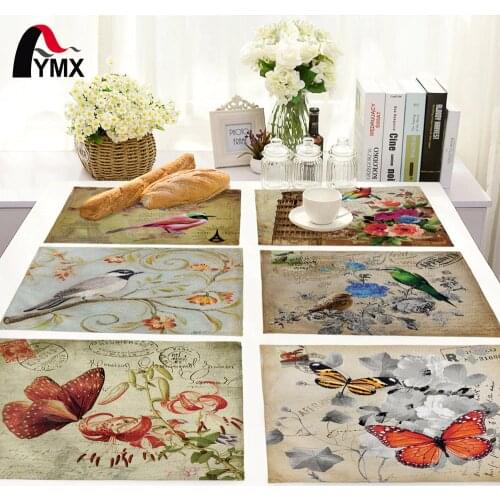 FYMX Bird Butterfly Napkin Retro Style Table Mat For Home Kitchen Restaurant Decoration