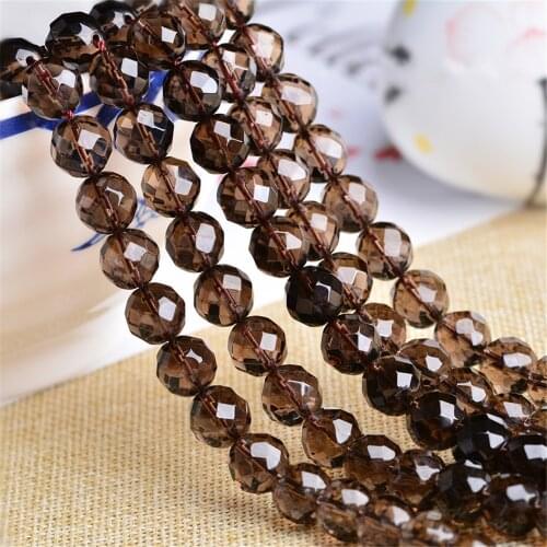 Faceted Grade AA Natural Smoky Quartz Beads Round with 64 Facets 4mm-14mm 15 Inch Strand CJ17