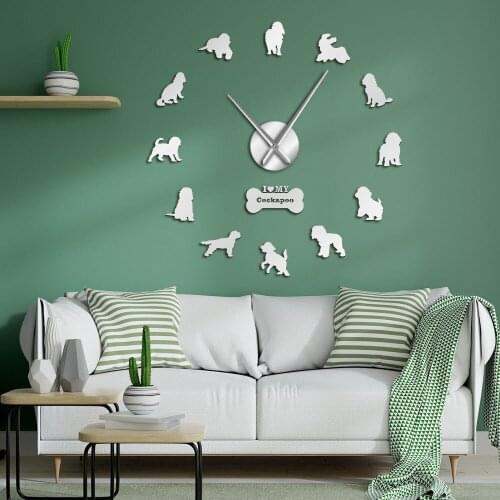 GZ311 Cocker Spaniel Acrylic 3D mirror wall clock European style living room large dog clock