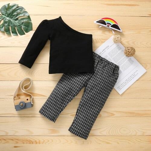 Newborn Toddler Baby Girls Clothes Set Solid Color Single Sleeve T-shirt Top and Plaid Trousers Suit Fashion Outfits 1-3Years