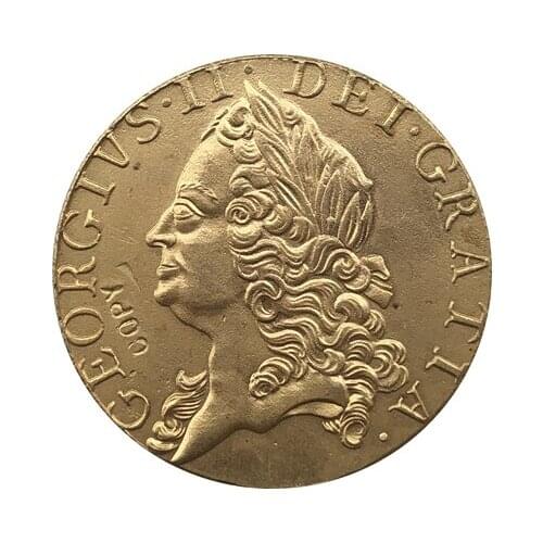 24 - K gold plated 1749 United Kingdom 1 Guinea - George II coins copy