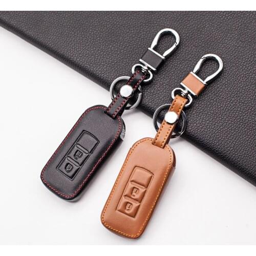 Carrying Leather Key Fob Case Cover Skin Set for Mitsubishi Outlander ASX RVR AXR Native Pajero Shogun Montero Lancer 2 Buttons