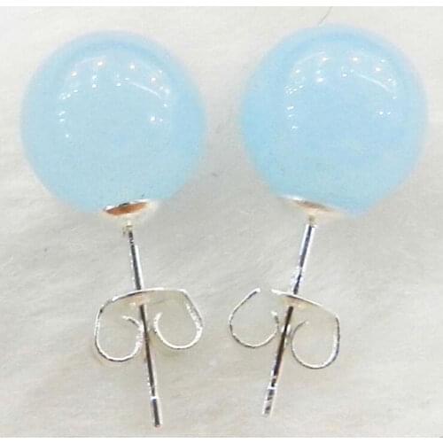 Beautiful 10mm Natural Light Blue Beads Stud Earrings
