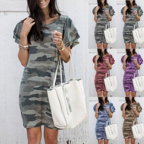 Summer Dress Woman 2021 Summer New Amazon Round Neck Camouflage Printed Short Sleeve Loose Dress Maxi Dresses Vestidos LDM200319