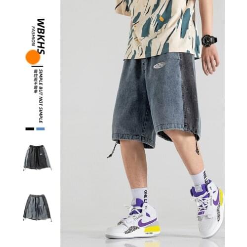 Summer 2021 Fashion Casual Knee Length Drawsting Pants Men Fashion Patchwork Denim Shorts