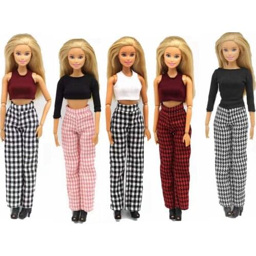 Fashion High Waist Houndstooth Plaid Pants 11.5" Doll Trousers for Barbie Clothes Princess Outfits 1/6 BJD Accessories Kids Toys