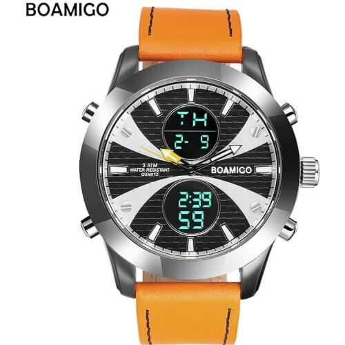 Fashion Sports Mens Watches Waterproof Electronic Shi Ying Dual Display Mens Watches Leather Strap Watches