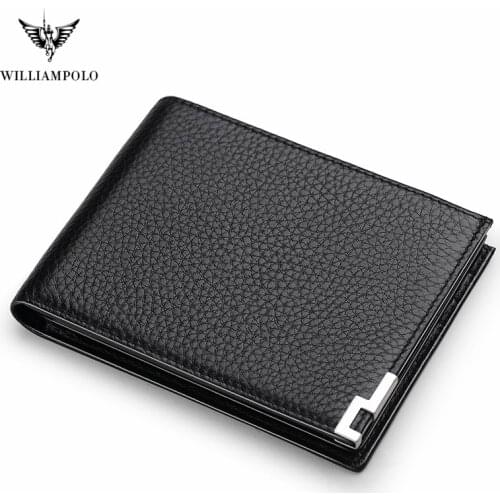 WilliamPolo New 100% Genuine Leather Men Wallets Premium Product Cowhide Wallets for Man Short Black Wallet Mens wallet Purse