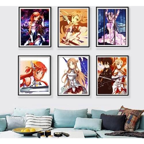 Set of 6 Pieces SAO Sword Art Online Anime Art Prints Asuna X Kirito Manga Anime Art Prints for Decoration,No Frame
