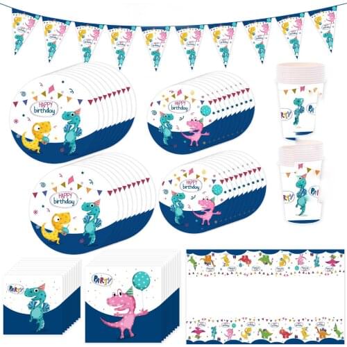Dinosaur Disposable Tableware Set Paper Plates Cups Napkins Tablecloth For Baby Shower Birthday Wedding Party Supply Kids Favor