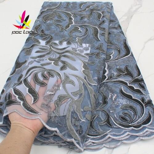 Latest French Nigerian Velvet Net lace 2021 high quality African tulle mesh sequence lace fabric for dress 5yards/lot