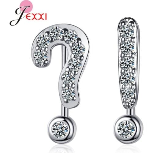 New Fashion Design Question&Exclamation Mark Earrings For Women Girls 925 Sterling Silver Shiny CZ Dangle Earrings Big Sale