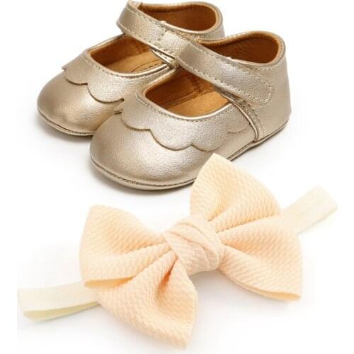 Baby Girl Princess Shoes Lovely Moccasins Infant Girls PU Leather Anti-slip Headband Two-pieces Set 0-18M