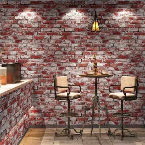 Papel de pared New wallpaper retro red brick blue brick paper antique brick wallpaper 3D clothing store restaurant bar wallpaper