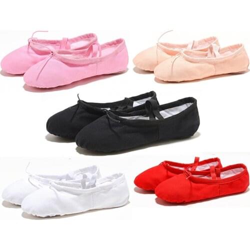 USHINE Yoga Gym flat slippers white pink white black canvas ballet dance shoes for girls children women teacher