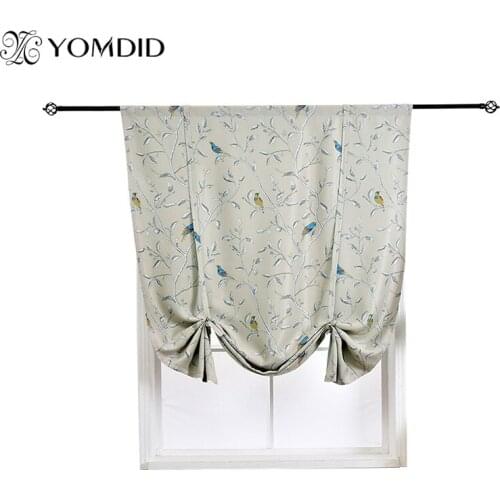 Roman Short Curtain Flower Bird Pattern Ribbon Printed Curtains For Living Room Kitchen Window Cloth High Shading Rope Curtain
