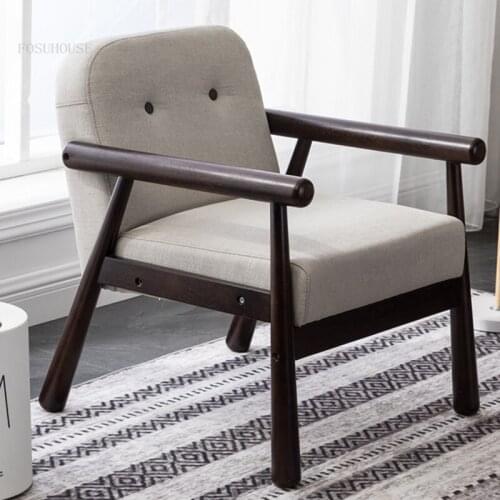 Nordic Study Bedroom Balcony Single Sofa Modern Minimalist Living Room Backrest Armchair Solid Wood Small Apartment Lazy Sofas