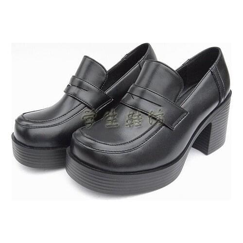 Japanese School Students Uniform Shoes Uwabaki JK Round Toe Gothic Women Girls Lolita Cosplay Med Heels M01