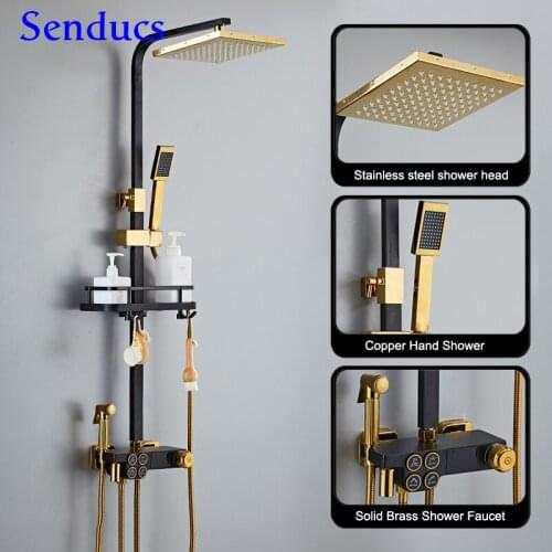 Bathroom Shower System Senducs Press Handle Bathroom Shower Mixer Set of 8 Inch Rainfall Shower Head Black Digital Shower Set