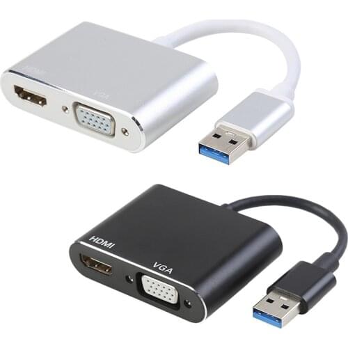 USB 3.0 to HDMI-compatible VGA 1080P HD Adapter Conveninently Simple Installation 2 in 1 Hub Converter for Mac OS Projector