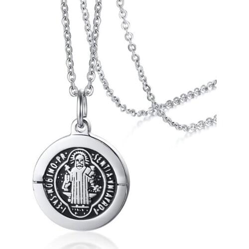 Stainless Steel Benedikt Von Nursia Vintage Religious Christ Pendant Necklace Jewelry Gift For Him with Chain