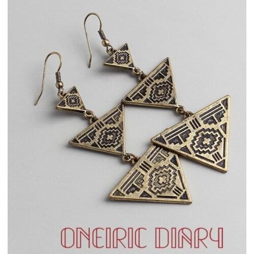 ONEIRIC DIARY Vintage Exotic Triangular Long Earrings Texture Women Earring Dating Jewelry