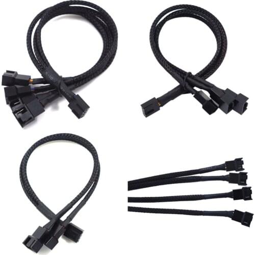 High Quality 4 Pin Pwm Fan Cable 1 To 2/3/4 Ways Splitter Black Sleeved 27cm Extension Cable Connector 4Pin PWM Extension Cables
