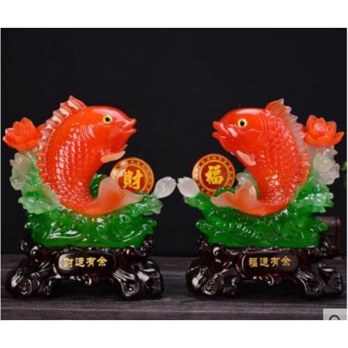 1pairs Animal new fish put pieces of wealth and good luck Imitation jade resin crafts home office opening gifts home decoration