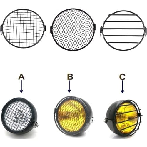 1pc 6" Retro Motorcycle Headlight Metal Mesh Grill Cover Mask Protector Black Square diamond Metal Grid Motor Parts
