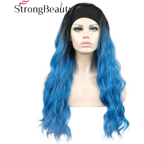 StrongBeauty Long Wavy Wigs Half 3/4 Women Wig With Headband Capless Synthetic Hair