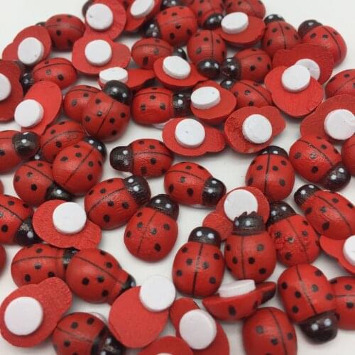 500pcs RED Wood Ladybirds Ladybug Crafts Stickers Self-adhesive Easter DIY Toppers Embellishments 9x12mm