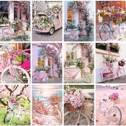 5D DIY Round Full Diamond Embroidery Bicycle Flower Cross Stitch Mosaic Landscape Diamond Painting Full Square Home Decoration