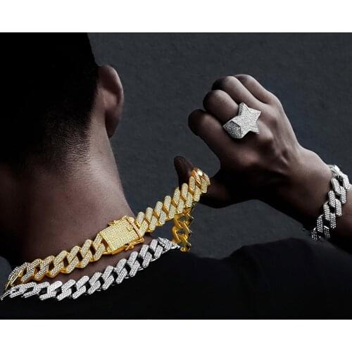Diamond 20mm Three Row Diamond Miami Rap Cuban Chain Full of Zircon Mens Hip Hop Necklace Gothic Domineering Big Gold Chain