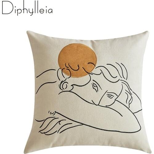 Diphylleia Matisse Art Cushion Covers Modern Minimalist Style Sketch Drawing Embroidered Super Soft Valour Pillow Case 45x45cm