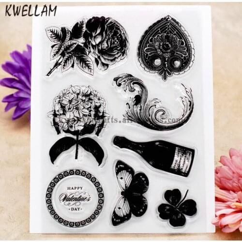 HAPPY Valentines DAY Flowers Butterfly Scrapbook DIY photo cards rubber stamp clear stamp transparent stamp 12.5x18cm KW8012058