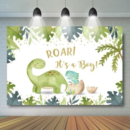 Dianosour Baby Shower Banner Boy Child Party Backdrop Forest Animal Photography Baby Leaves WallPaper Decoration Photostudio