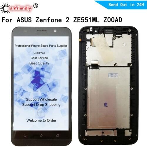 For ASUS Zenfone 2 ZE551ML Z00AD 5.5" LCD Display Touch Screen Digitizer with frame Assembly Replacement Glass Panel For ze551ml