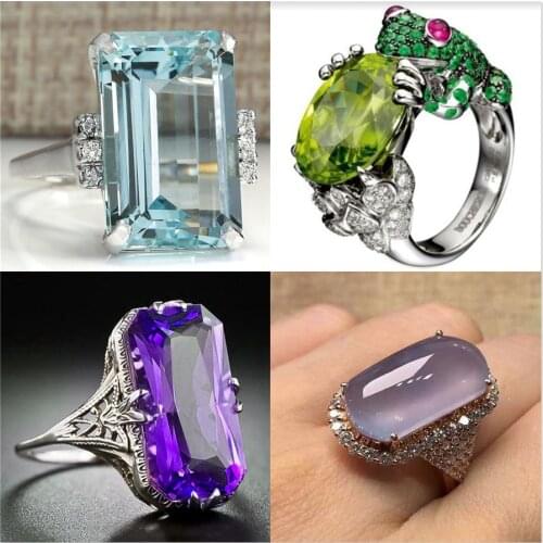 Brand New Crystal Ring Pink Purple Zircon Big Ring Women Fashion Pearl Wedding Engagement Fashion Jewelry Ring Luxury Gift