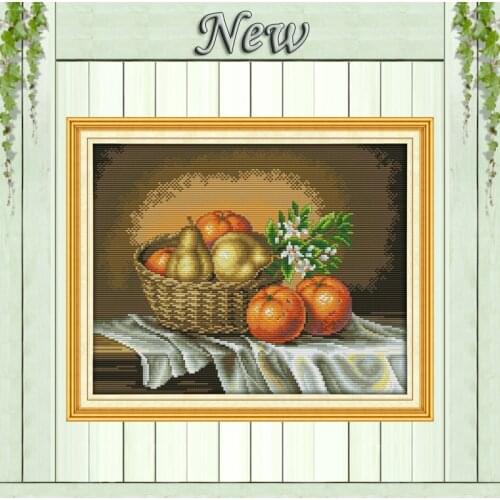 Basketful orange incense fruit basket 11CT patterns printed on canvas 14CT needlework diy dmc cross stitch Sets Embroidery kits