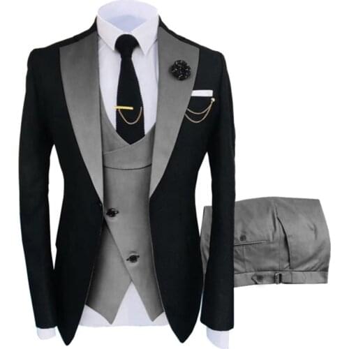 Tuxedos Costume Homme Slim Fit Black Notch Lapel Blue Jacket Custom Made Blazer Mens Suits For Wedding 3 Pieces Set Terno 2021