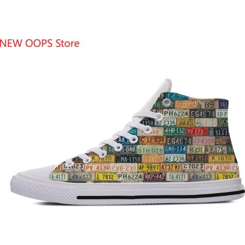 License Car plate number retro Novelty Design Lightweight High Top Canvas Shoes Men Women Casual Breathable Sneakers