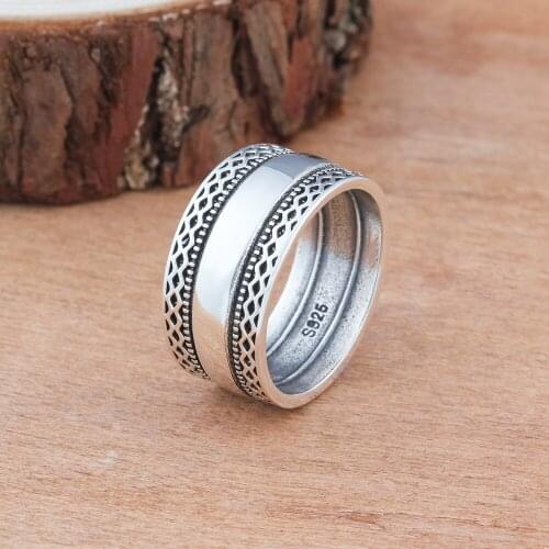 Popular Thai Silver Color Corrugated Cross Circle Unisex Rings for Men Women Finger Engagement Party Fashion Jewelry Whole Sale