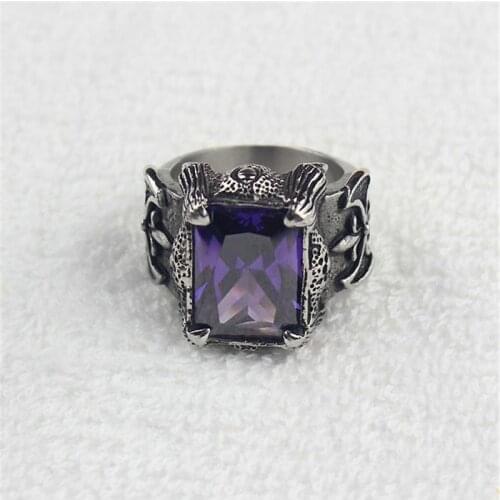 Men Silver color Dragon Claw Purple CZ 316L Stainless Steel Biker Ring