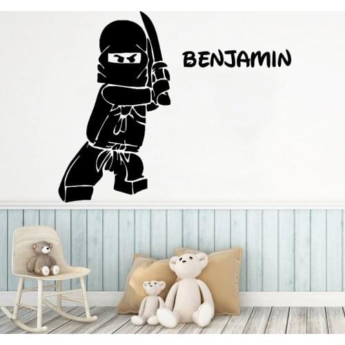 Cartoon Ninjia Lego Custom Name Wall Stickers For Boys Room Kids lego Vinyl Decal Boy Sticker Lego Wall Decals vinilo pared