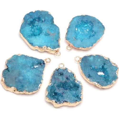 Natural Druzy Stone Agates Pendant Irregular Quartz Charm Pendant For Jewelry Making DIY Necklace Accessories Fashion Gifts