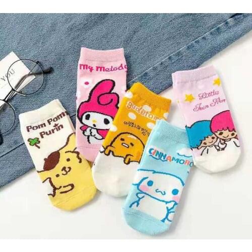 5pcs-set cartoon parent-child socks cute anime girls mom casual socks pure cotton casual straight socks sweat-absorbent