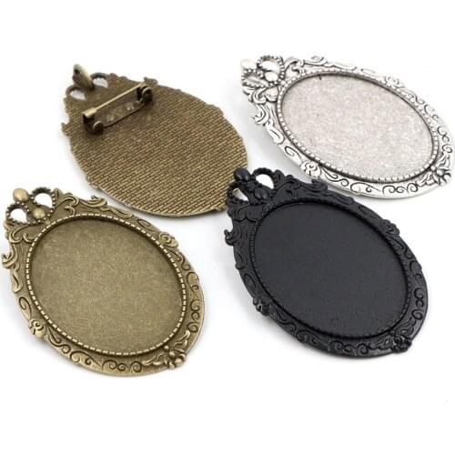 New Fashion 5pcs 30x40mm Inner Size Antique Silver Plated And Bronze And Black Pin Brooch Pierced Style Base Setting Pendant