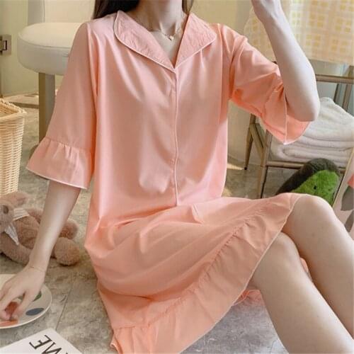 2020 new nightgown solid color silky nightdress female summer thin home service shirt skirt loose underwear nightwear pijamas