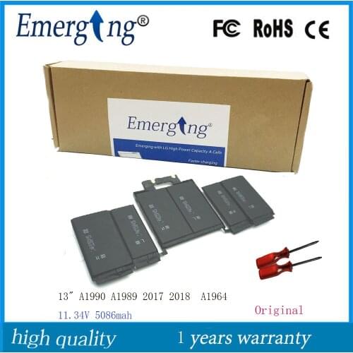 11.34V 5086Mah New Original A1964 Laptop Battery for Apple MacBook Pro Retina 13'' A1990 A1989 2017 2018 With tools