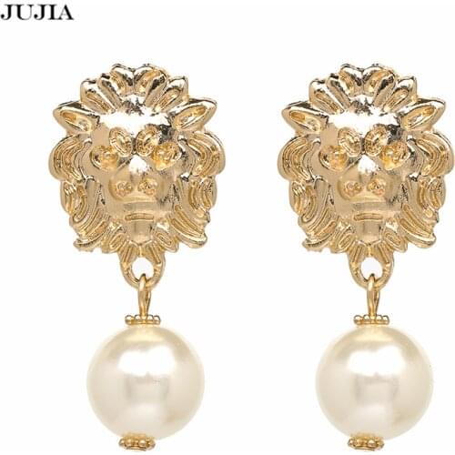 Wholesale JUJIA Fashion Women Statement Earrings For Women Vintage Gold Lion Head Drop Earrings Jewelry Wholesale